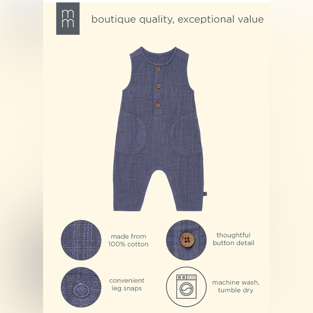 Baby boy Sleeveless Button Romper in Slate Blue.18M - Picture 6 of 8